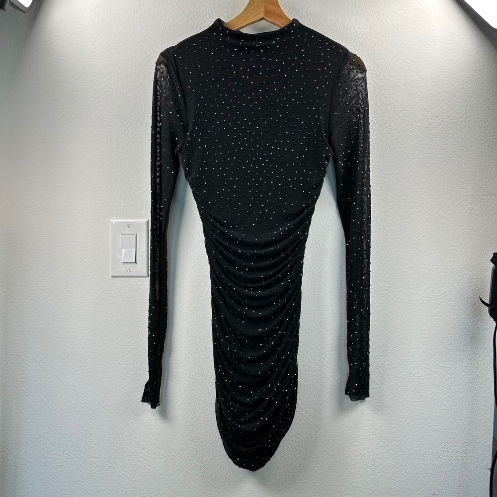 AFRM Women's Darcie Rhinestone Mesh Ruched Mini Dress Black S Cocktail